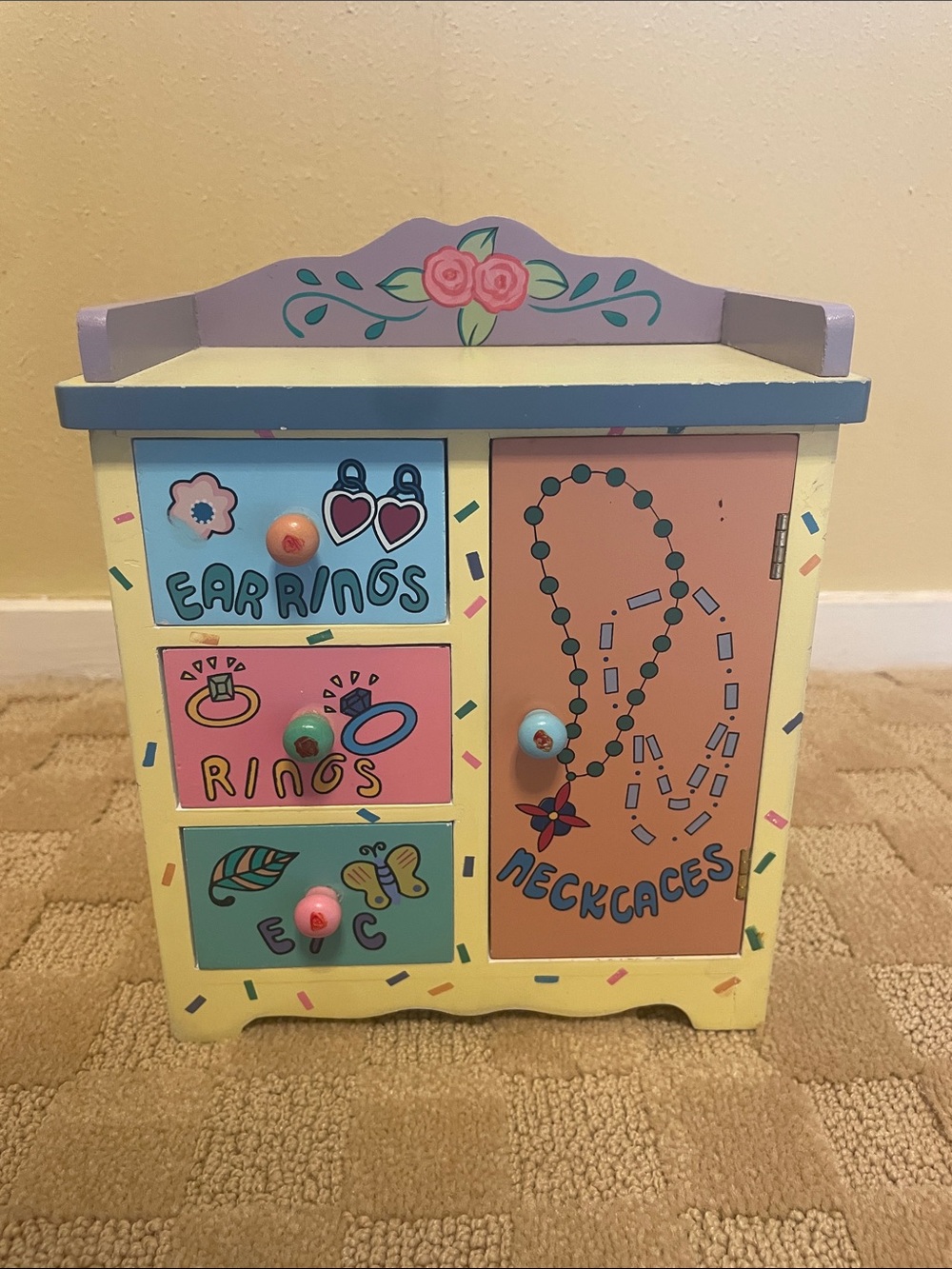 Pastel Multi-Compartment Kids Jewelry Chest - Pink, Blue, Yellow